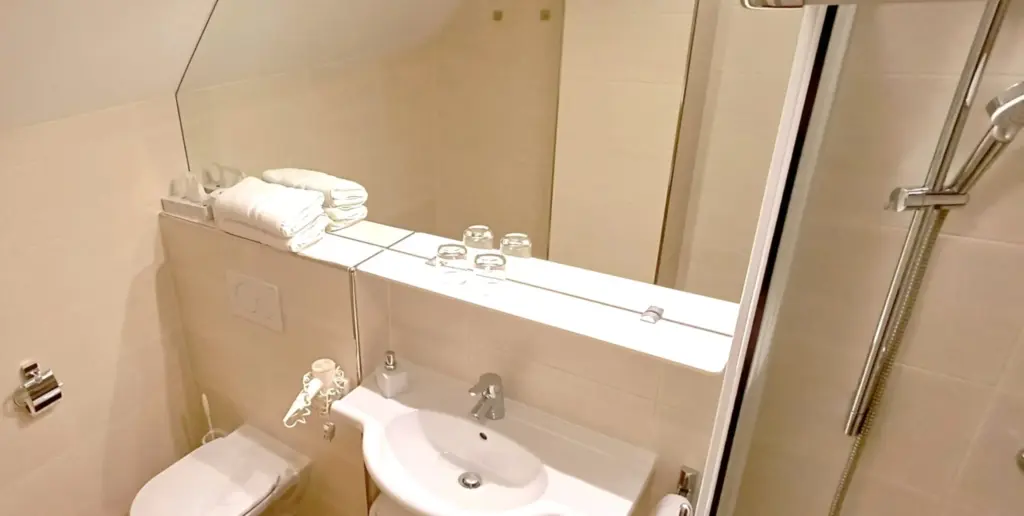 Doppelzimmer Standard, Badezimmer, Gästehaus Ferk, Frühtsückspension Bad Radkersburg